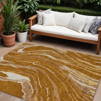10' X 14' Brown Gold And Copper Abstract Washable Indoor Outdoor Area Rug