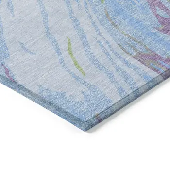 3' X 5' Sky Blue Purple And Green Abstract Washable Indoor Outdoor Area Rug
