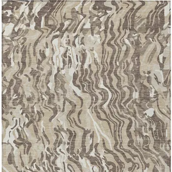 5' X 8' Beige Brown And Ivory Abstract Washable Indoor Outdoor Area Rug