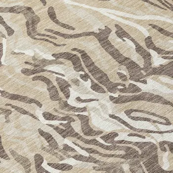 8' Beige Brown And Ivory Round Abstract Washable Indoor Outdoor Area Rug