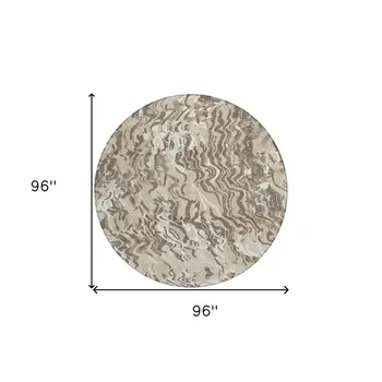 8' Beige Brown And Ivory Round Abstract Washable Indoor Outdoor Area Rug