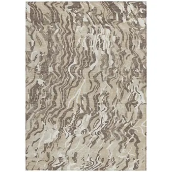 10' X 14' Beige Brown And Ivory Abstract Washable Indoor Outdoor Area Rug