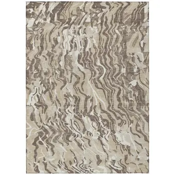 10' X 14' Beige Brown And Ivory Abstract Washable Indoor Outdoor Area Rug