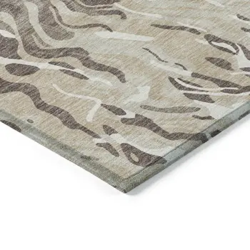 10' X 14' Beige Brown And Ivory Abstract Washable Indoor Outdoor Area Rug