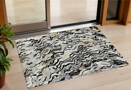 3' X 5' Black Gray And Ivory Abstract Washable Indoor Outdoor Area Rug