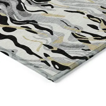 3' X 5' Black Gray And Ivory Abstract Washable Indoor Outdoor Area Rug