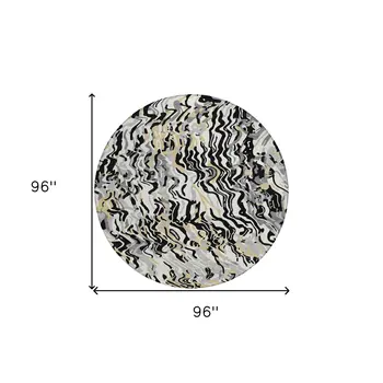 8' Black Gray And Ivory Round Abstract Washable Indoor Outdoor Area Rug