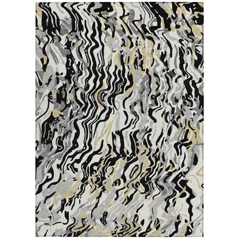 9' X 12' Black Gray And Ivory Abstract Washable Indoor Outdoor Area Rug