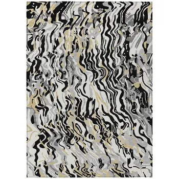 10' X 14' Black Gray And Ivory Abstract Washable Indoor Outdoor Area Rug