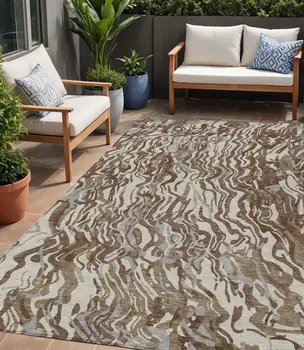 5' X 8' Brown Beige And Gray Abstract Washable Indoor Outdoor Area Rug