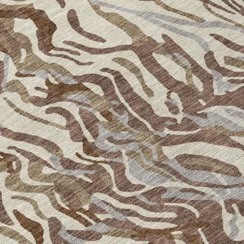 8' Brown Beige And Gray Round Abstract Washable Indoor Outdoor Area Rug