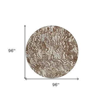 8' Brown Beige And Gray Round Abstract Washable Indoor Outdoor Area Rug