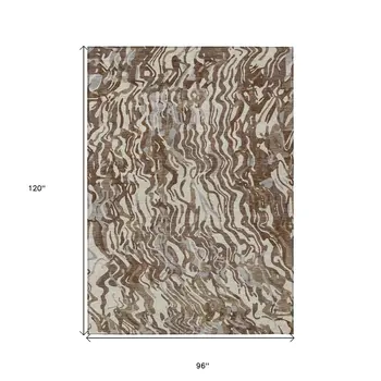 8' X 10' Brown Beige And Gray Abstract Washable Indoor Outdoor Area Rug