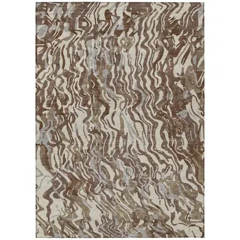 9' X 12' Brown Beige And Gray Abstract Washable Indoor Outdoor Area Rug