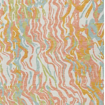9' X 12' Coral Green And Copper Abstract Washable Indoor Outdoor Area Rug