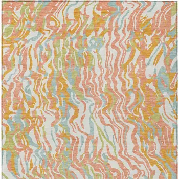10' X 14' Coral Green And Copper Abstract Washable Indoor Outdoor Area Rug