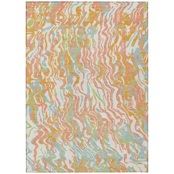 10' X 14' Coral Green And Copper Abstract Washable Indoor Outdoor Area Rug