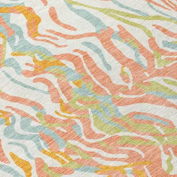 10' X 14' Coral Green And Copper Abstract Washable Indoor Outdoor Area Rug