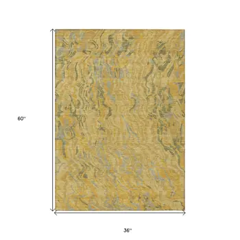 3' X 5' Gold Gray And Beige Abstract Washable Indoor Outdoor Area Rug