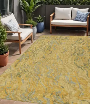 5' X 8' Gold Gray And Beige Abstract Washable Indoor Outdoor Area Rug