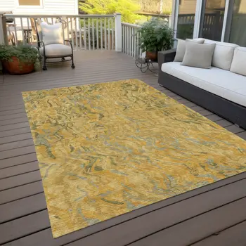 5' X 8' Gold Gray And Beige Abstract Washable Indoor Outdoor Area Rug
