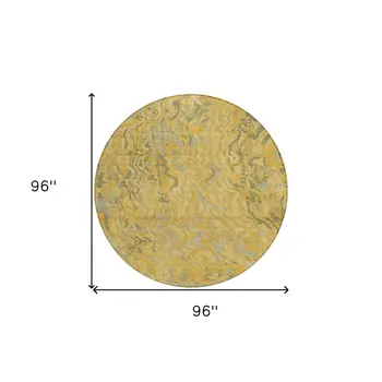 8' Gold Gray And Beige Round Abstract Washable Indoor Outdoor Area Rug