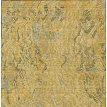 8' X 10' Gold Gray And Beige Abstract Washable Indoor Outdoor Area Rug