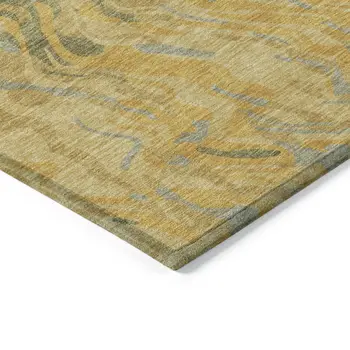 9' X 12' Gold Gray And Beige Abstract Washable Indoor Outdoor Area Rug