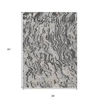 3' X 5' Gray Charcoal And Beige Abstract Washable Indoor Outdoor Area Rug