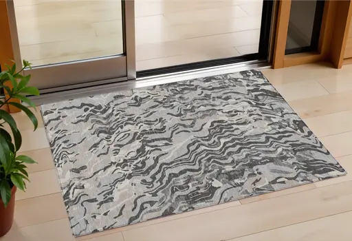 3' X 5' Gray Charcoal And Beige Abstract Washable Indoor Outdoor Area Rug