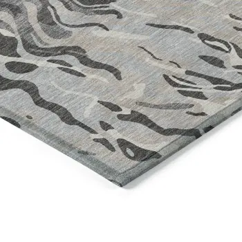 3' X 5' Gray Charcoal And Beige Abstract Washable Indoor Outdoor Area Rug