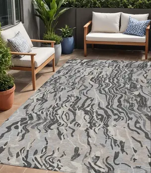 5' X 8' Gray Charcoal And Beige Abstract Washable Indoor Outdoor Area Rug