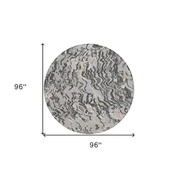 8' Gray Charcoal And Beige Round Abstract Washable Indoor Outdoor Area Rug