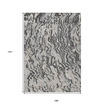 9' X 12' Gray Charcoal And Beige Abstract Washable Indoor Outdoor Area Rug