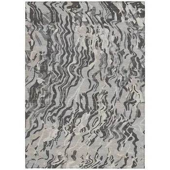 9' X 12' Gray Charcoal And Beige Abstract Washable Indoor Outdoor Area Rug