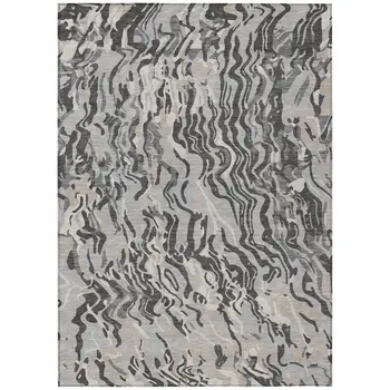 10' X 14' Gray Charcoal And Beige Abstract Washable Indoor Outdoor Area Rug