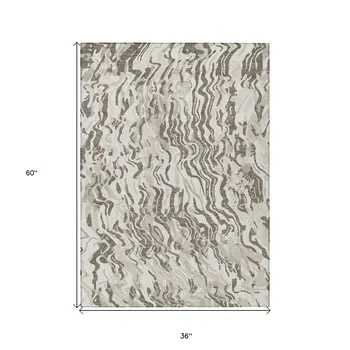 3' X 5' Gray Charcoal And Beige Abstract Washable Indoor Outdoor Area Rug