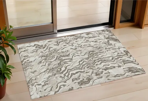 3' X 5' Gray Charcoal And Beige Abstract Washable Indoor Outdoor Area Rug