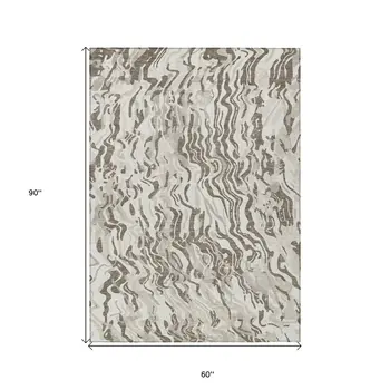 5' X 8' Gray Charcoal And Beige Abstract Washable Indoor Outdoor Area Rug