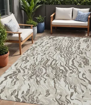 5' X 8' Gray Charcoal And Beige Abstract Washable Indoor Outdoor Area Rug