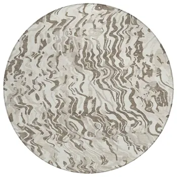 8' Gray Charcoal And Beige Round Abstract Washable Indoor Outdoor Area Rug