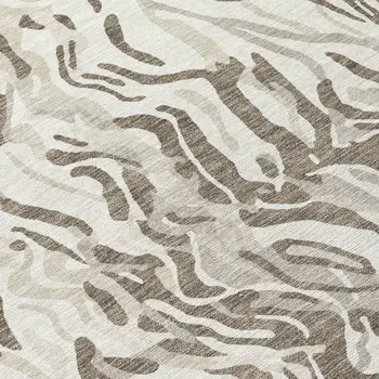 8' Gray Charcoal And Beige Round Abstract Washable Indoor Outdoor Area Rug