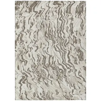 9' X 12' Gray Charcoal And Beige Abstract Washable Indoor Outdoor Area Rug