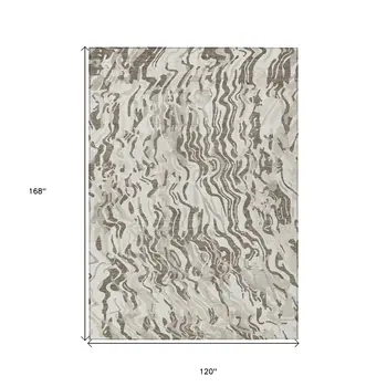 10' X 14' Gray Charcoal And Beige Abstract Washable Indoor Outdoor Area Rug