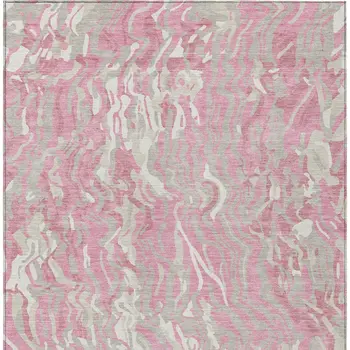 3' X 5' Pink Gray And Ivory Abstract Washable Indoor Outdoor Area Rug