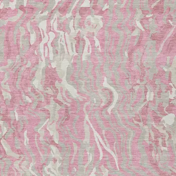 3' X 5' Pink Gray And Ivory Abstract Washable Indoor Outdoor Area Rug
