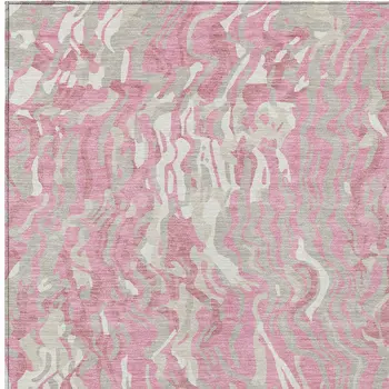 5' X 8' Pink Gray And Ivory Abstract Washable Indoor Outdoor Area Rug