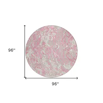 8' Pink Gray And Ivory Round Abstract Washable Indoor Outdoor Area Rug