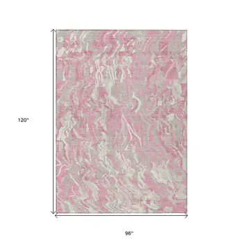 8' X 10' Pink Gray And Ivory Abstract Washable Indoor Outdoor Area Rug