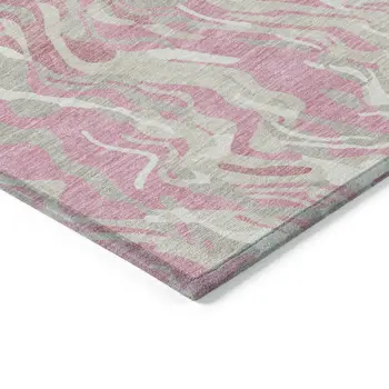 9' X 12' Pink Gray And Ivory Abstract Washable Indoor Outdoor Area Rug
